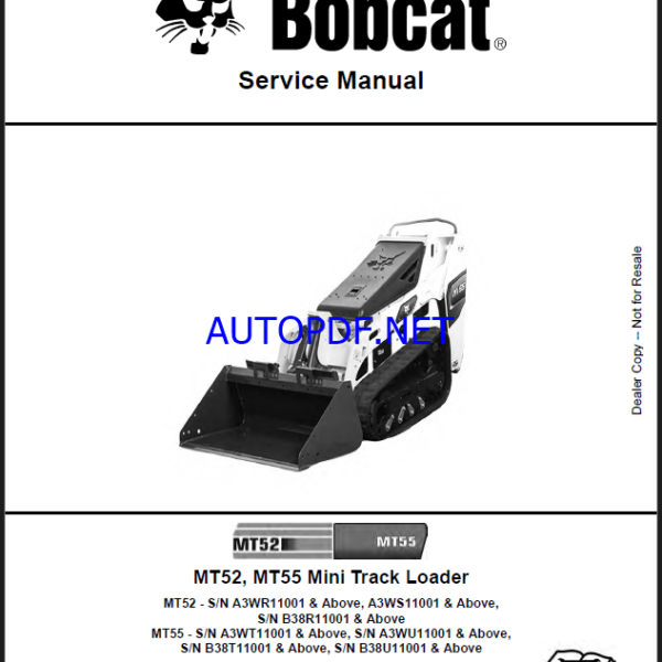 Bobcat MT52 Loader Mini Track Service Manual (6986859) (SN B38R11001-B38R99999)