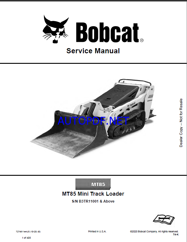 Bobcat MT85 Loader Mini Track Service Manual (7274811) (SN B3TR11001-B3TR99999)