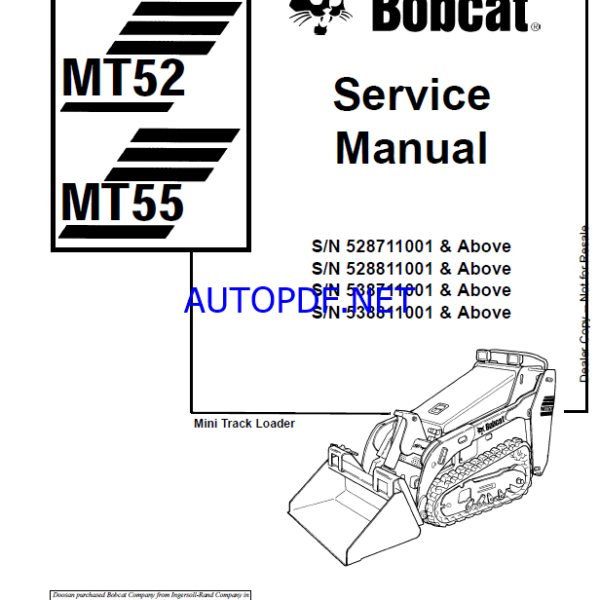 Bobcat MT55 Loader Mini Track Service Manual (6903372) (SN 538811001-538899999)