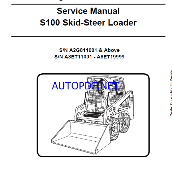 Bobcat S100 Loader Service Manual (6904926) (SN A8ET11001-A8ET19999