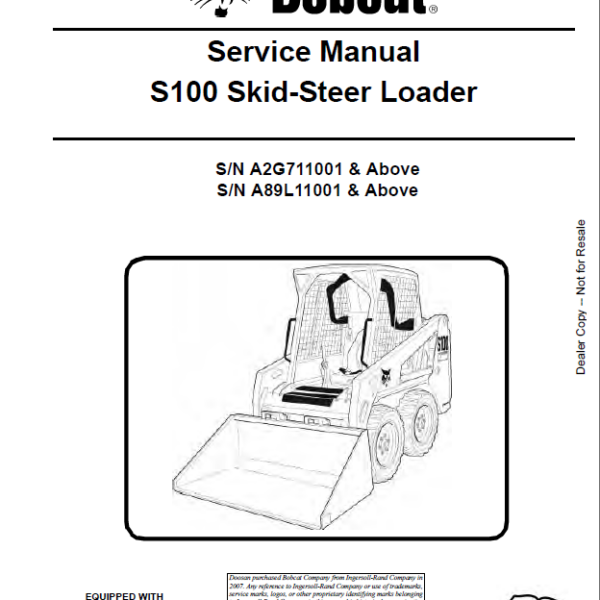 Bobcat S100 Loader Service Manual (6904926) (SN A2G711001-A2G799999)