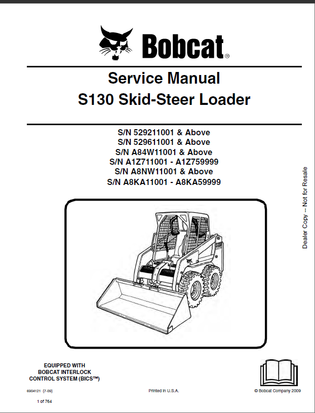 Bobcat S130 Loader Service Manual (6904121) (SN 529611001-529699999)