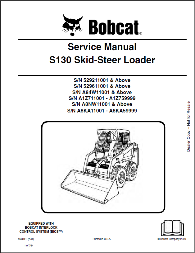 Bobcat S130 Loader Service Manual (6904121) (SN A1Z711001-A1Z759999)