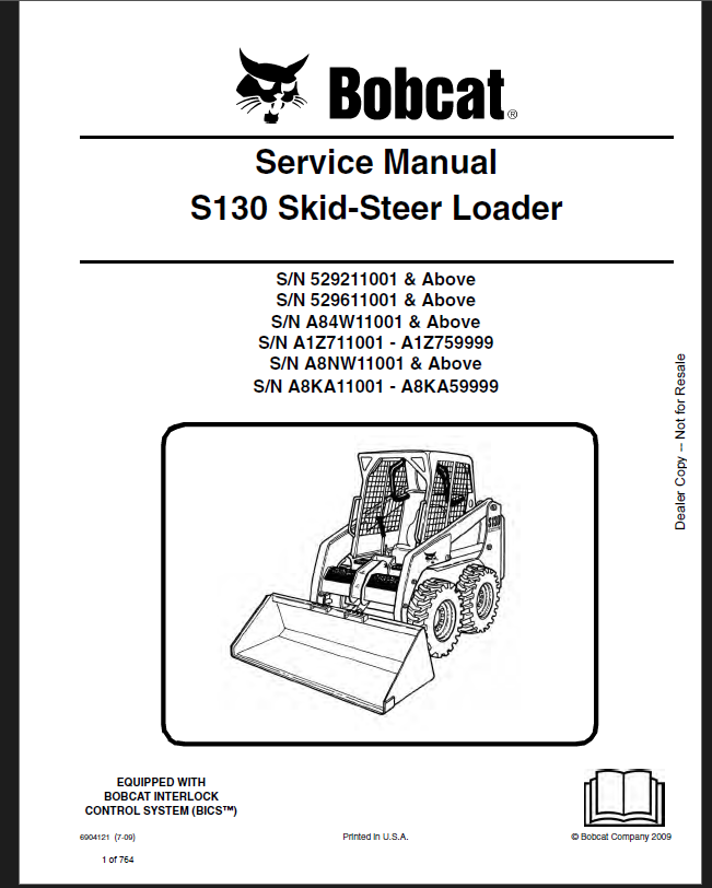 Bobcat S130 Loader Service Manual (6904121) (SN A8KA11001-A8KA59999)