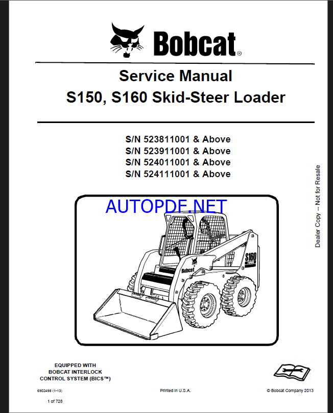 Bobcat S150 Loader Service Manual (6902498) (SN 523811001-523899999)