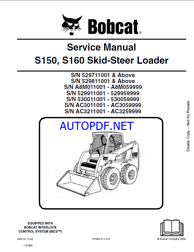 Bobcat S150 Loader Service Manual (6904126) (SN 529711001-529799999)
