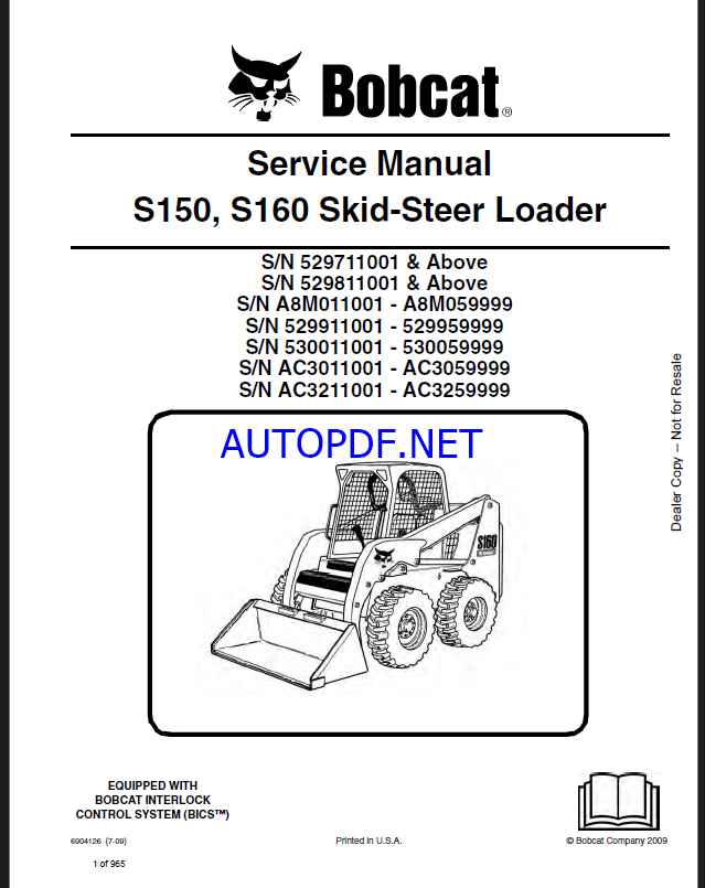 Bobcat S150 Loader Service Manual (6904126) (SN 529811001-529899999)