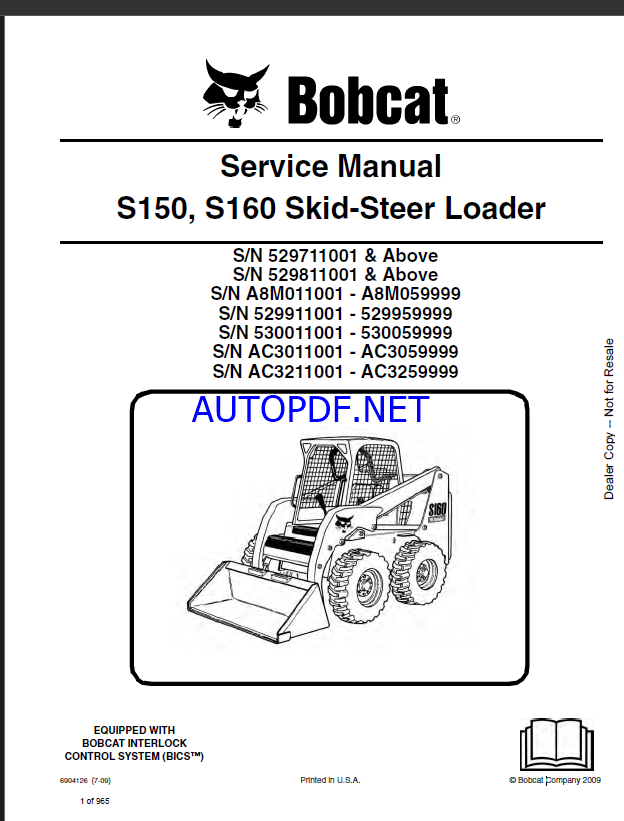 Bobcat S150 Loader Service Manual (6904126) (SN AC3011001-AC3059999)