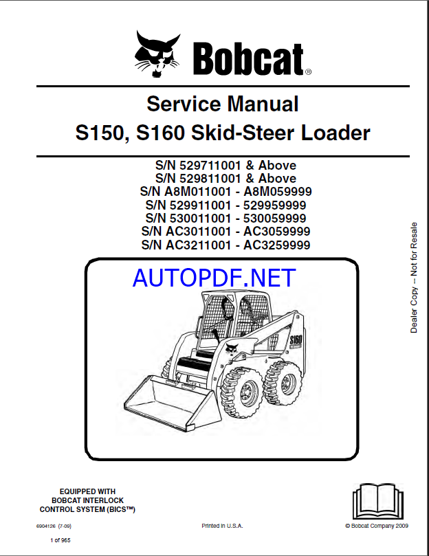 Bobcat S160 Loader Service Manual (6904126) (SN 529911001-529959999)
