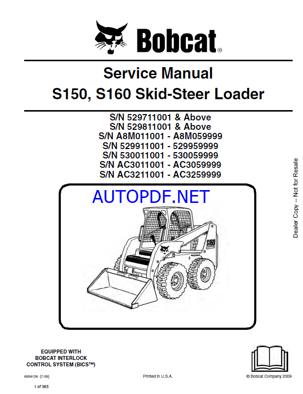 Bobcat S160 Loader Service Manual (6904126) (SN 530011001-530059999)