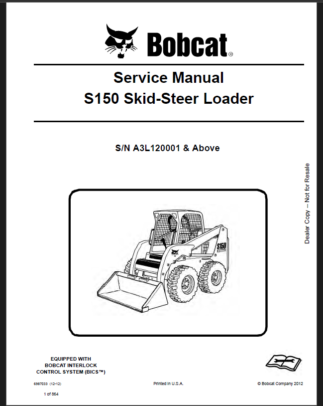 Bobcat S150 Loader Service Manual (6987033) (SN A3L120001-A3L199999)