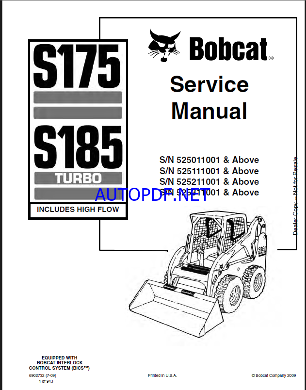 Bobcat S175 Loader Service Manual (6902732) (SN 525311001-525399999)