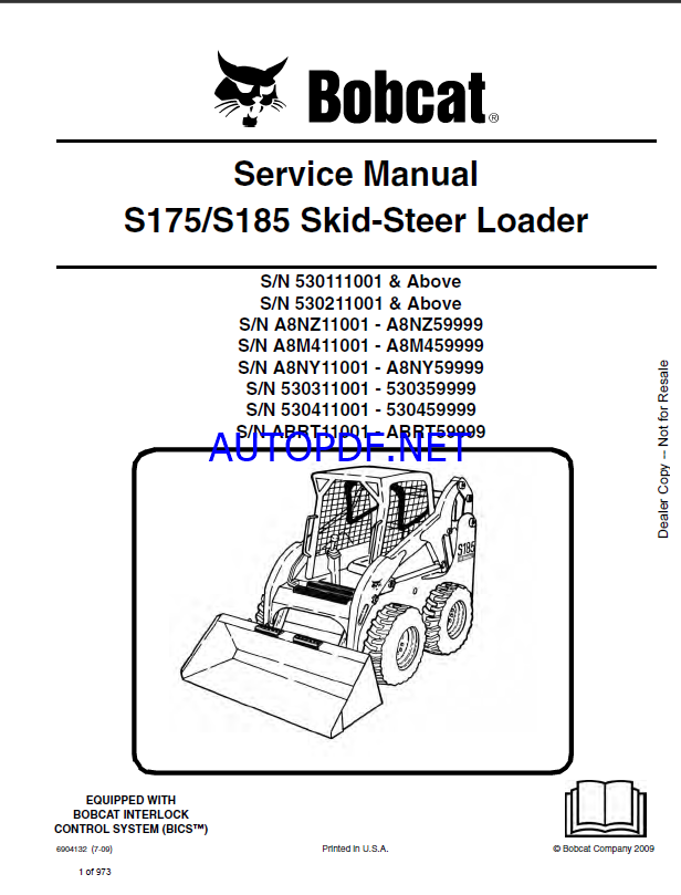 Bobcat S175 Loader Service Manual (6904132) (SN 530211001-530299999)