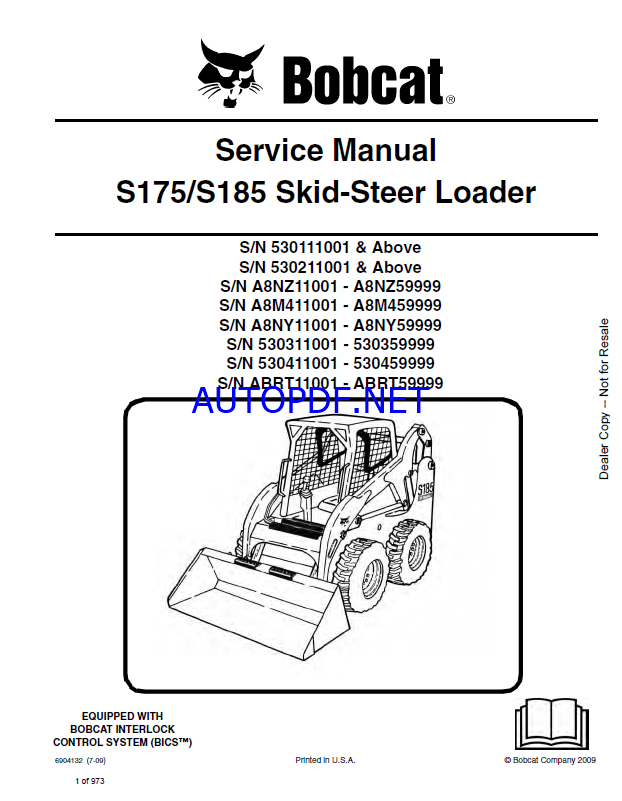 Bobcat S175 Loader Service Manual (6904132) (SN A8NY11001-A8NY59999)