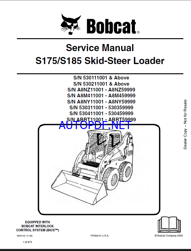 Bobcat S175 Loader Service Manual (6904132) (SN A8NZ11001-A8NZ59999)