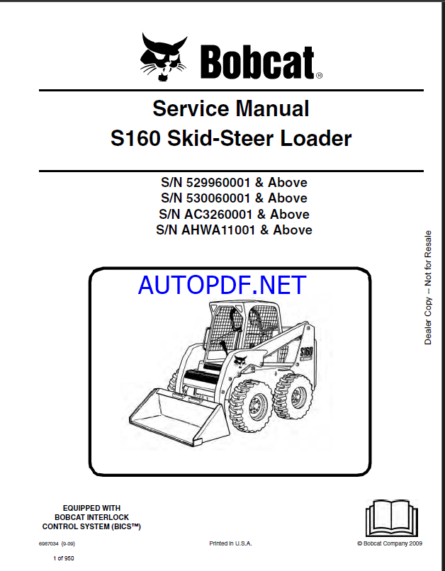 Bobcat S160 Loader Service Manual (6987034) (SN 529960001-529999999)