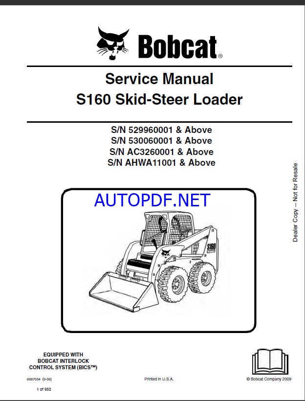 Bobcat S160 Loader Service Manual (6987034) (SN AC3260001-AC3299999)