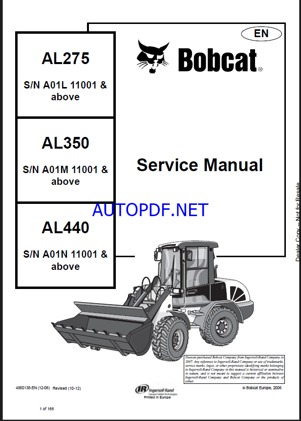 Bobcat AL440 Loader Articulated Service Manual (4950135) (SN A01N11001-A01N99999)