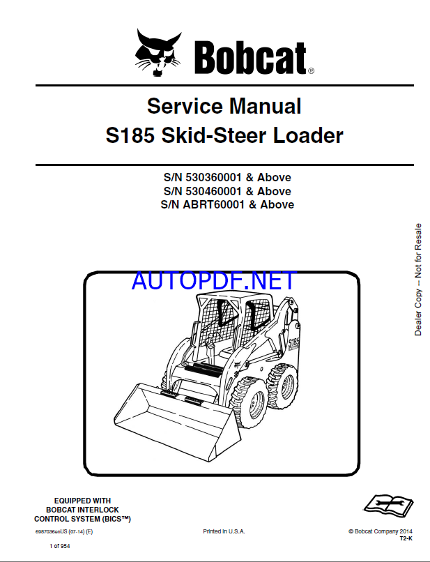 Bobcat S185 Loader Service Manual (6987036) (SN 530460001-530499999)