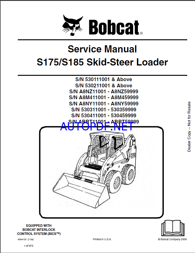 Bobcat S185 Loader Service Manual (6904132) (SN 530411001-530459999)