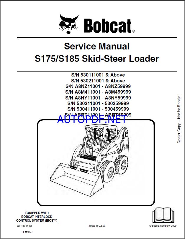 Bobcat S185 Loader Service Manual (6904132) (SN ABRT11001-ABRT59999)