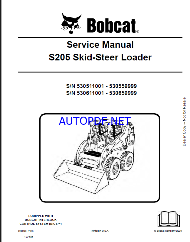 Bobcat S205 Loader Service Manual (6904138) (SN 530511001-530559999)