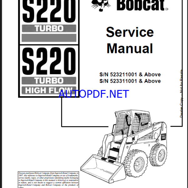 Bobcat S220 Loader Service Manual (6902447) (SN 523211001-523299999)
