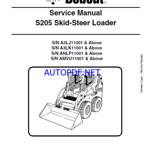Bobcat S205 Loader Service Manual (6987050) (SN A3LJ11001-A3LJ99999)