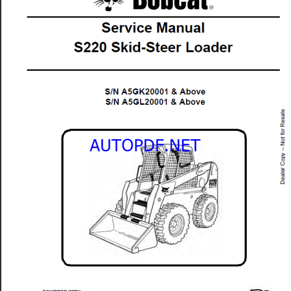 Bobcat S220 Loader Service Manual (6987038) (SN A5GL20001-A5GL99999)