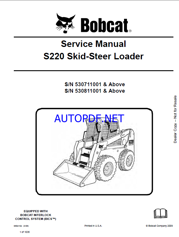 Bobcat S220 Loader Service Manual (6904154) (SN 530711001-530799999)