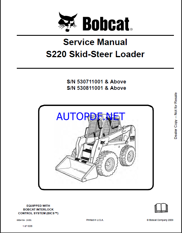 Bobcat S220 Loader Service Manual (6904154) (SN 530811001-530899999)