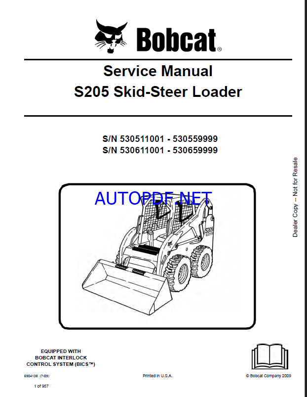 Bobcat S205 Loader Service Manual (6904138) (SN 530611001-530659999)