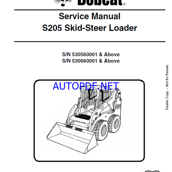 Bobcat S205 Loader Service Manual (6987037) (SN 530560001-530599999)