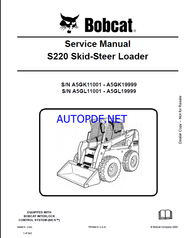 Bobcat S220 Loader Service Manual (6986679) (SN A5GK11001-A5GK19999)