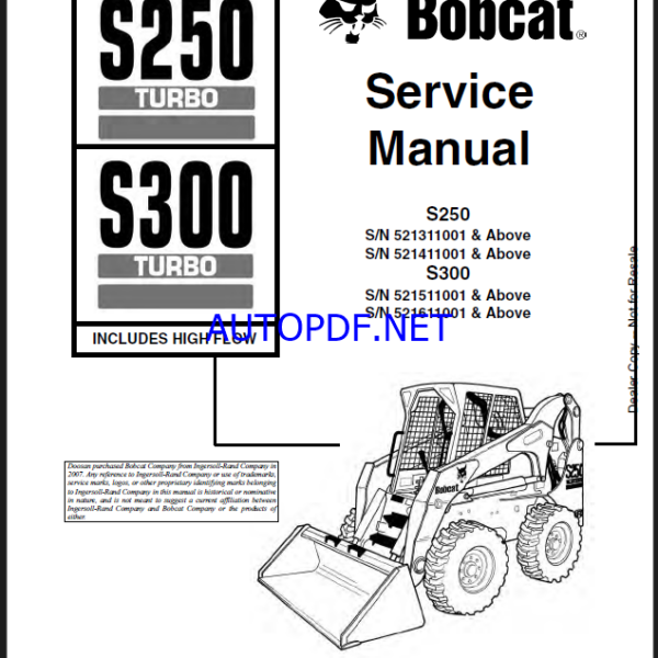 Bobcat S250 Loader Service Manual (6901926) (SN 521411001-521499999)
