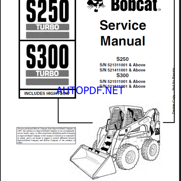 Bobcat S300 Loader Service Manual (6901926) (SN 521511001-521599999)