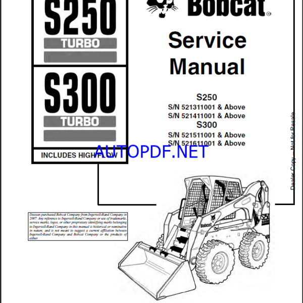 Bobcat S300 Loader Service Manual (6901926) (SN 521611001-521699999)
