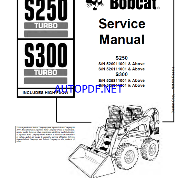Bobcat S250 Loader Service Manual (6902711) (SN 526011001-526099999)