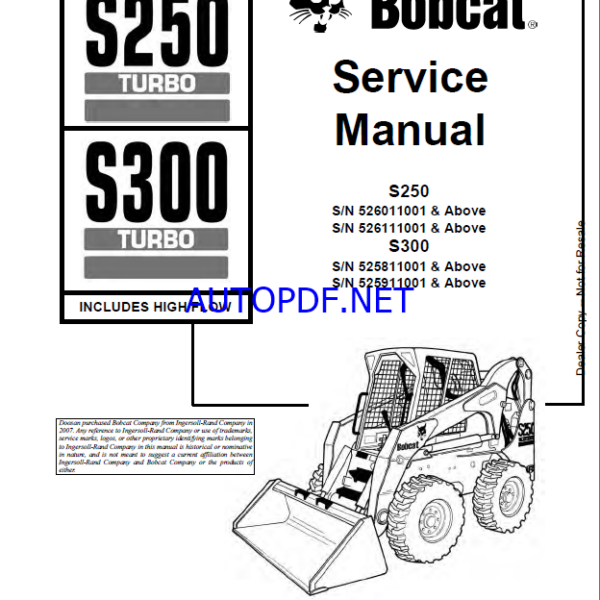 Bobcat S250 Loader Service Manual (6902711) (SN 526111001-526199999)
