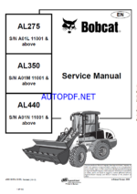 Bobcat AL275 Loader Articulated Service Manual (4950135) (SN A01L11001-A01L99999)