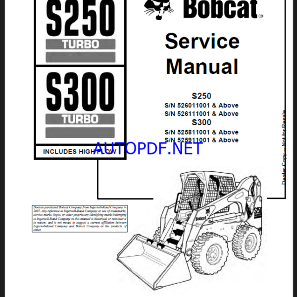 Bobcat S300 Loader Service Manual (6902711) (SN 525811001-525899999)