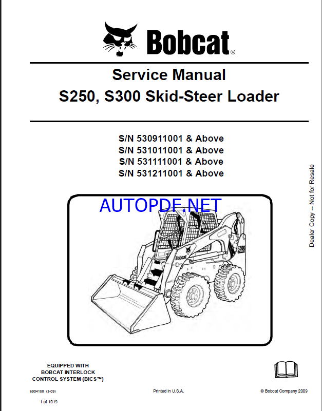 Bobcat S250 Loader Service Manual (6904158) (SN 531011001-531099999)