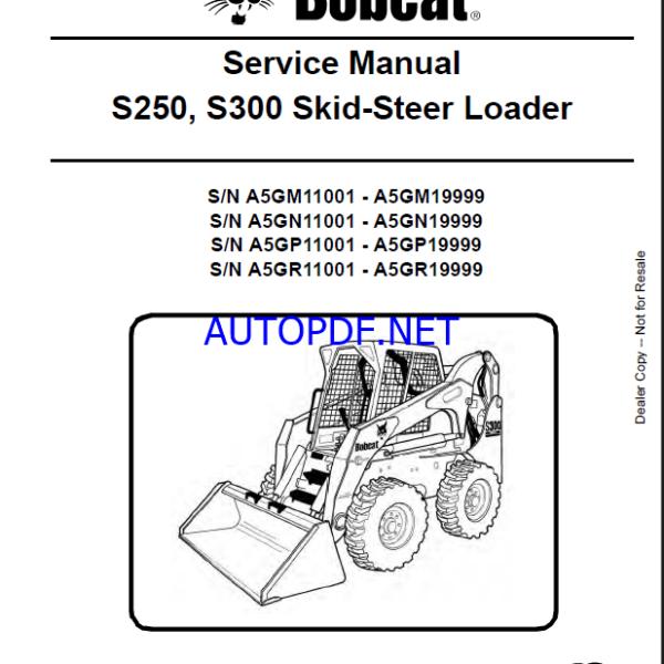 Bobcat S250 Loader Service Manual (6986680) (SN A5GM11001-A5GM19999)