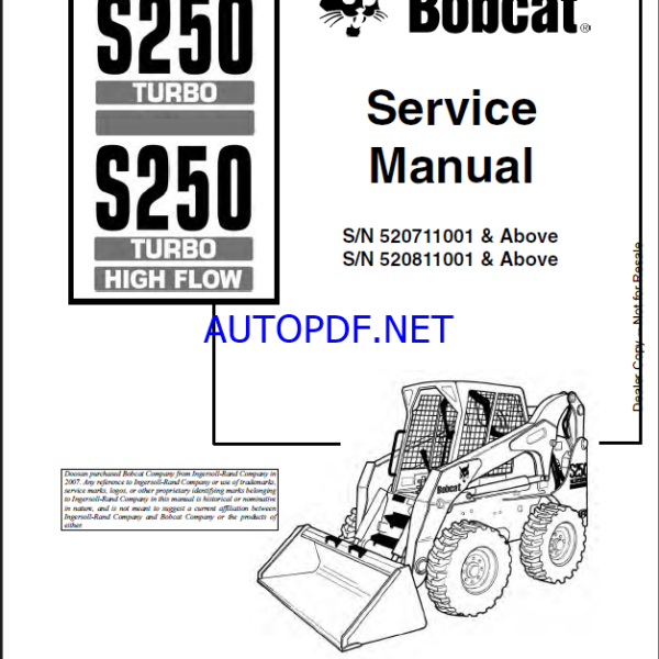 Bobcat S250 Loader Service Manual (6901752) (SN 520811001-520899999)