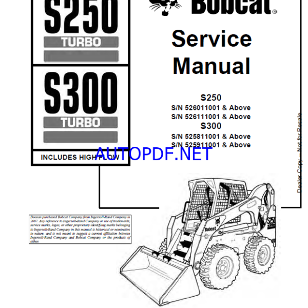 Bobcat S300 Loader Service Manual (6902711) (SN 525911001-525999999)