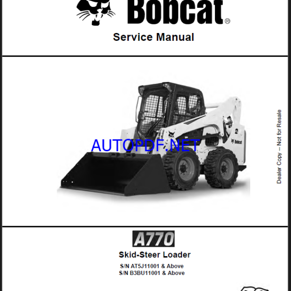 Bobcat A770 Loader Service Manual (7253836) (SN B3BU11001-B3BU99999)
