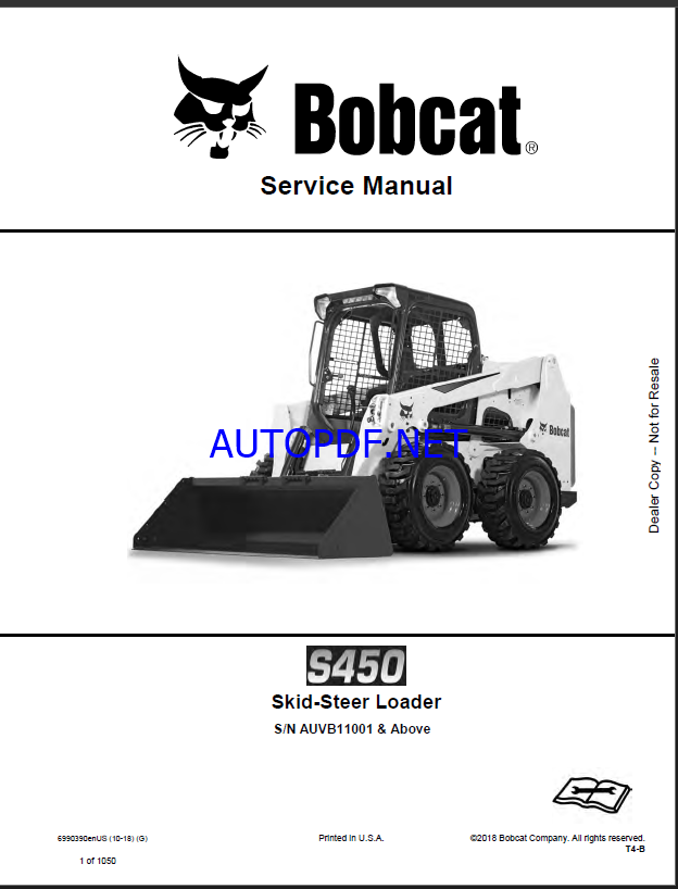 Bobcat S450 Loader Service Manual (6990390) (SN AUVB11001-AUVB99999)