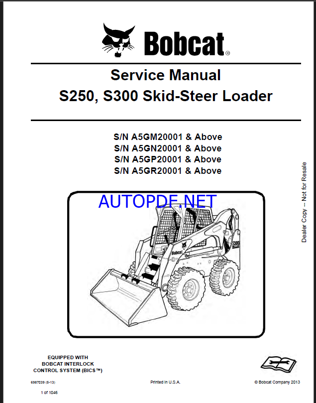 Bobcat S300 Loader Service Manual (6987039) (SN A5GP20001-A5GP99999)