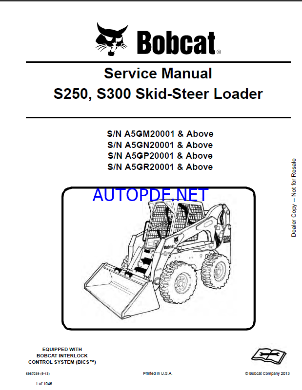 Bobcat S300 Loader Service Manual (6987039) (SN A5GR20001-A5GR99999)