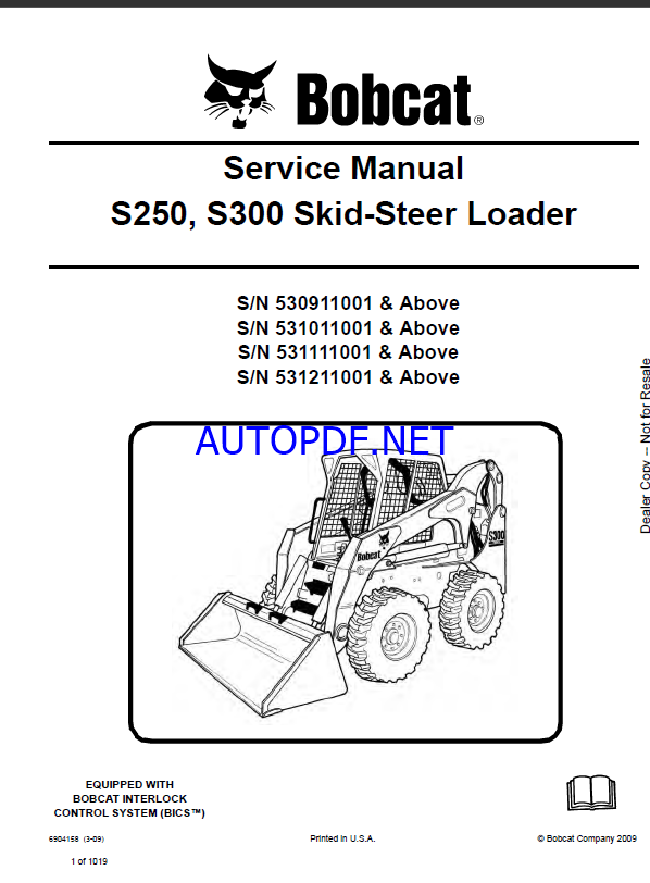 Bobcat S300 Loader Service Manual (6904158) (SN 531111001-531199999)